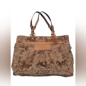 Coach Horse & Carriage Khaki & Tan Canvas Tote Shoulder Bag
